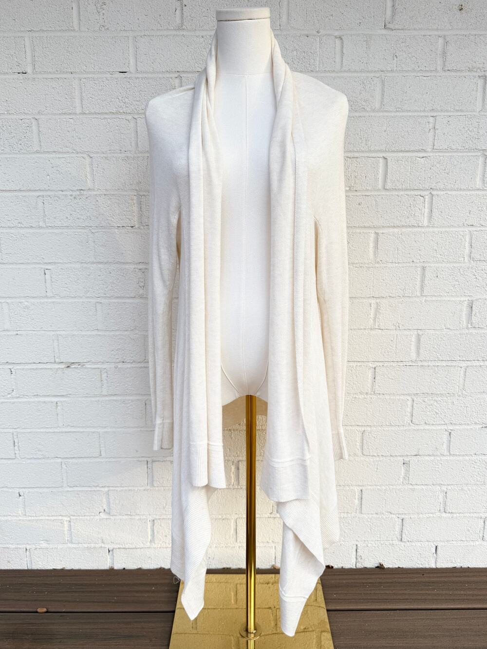 Lululemon Wrap Lightweight Open Cream Knit Long Cardigan Sweater M/L Thin